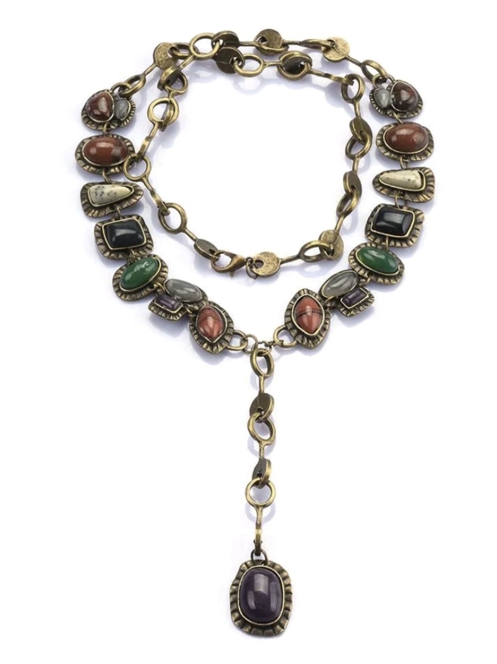 Irregular Gemstone Multicolor Stone Drop Y .. Boho Indo American Collar Necklace